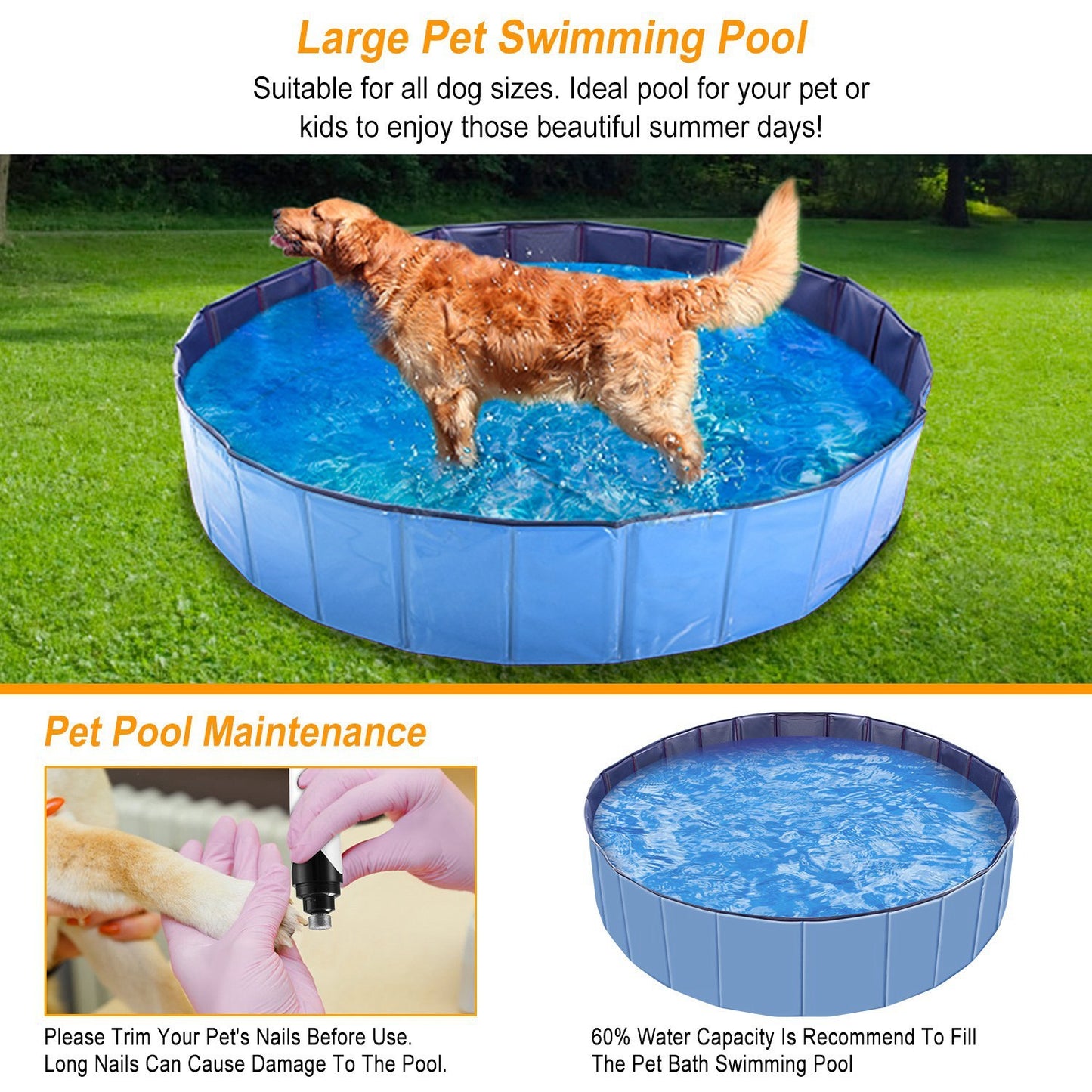 1Pc 160 X 160 X 30cm-63.0 X 63.0 X 11.8inch Foldable Pet Swimming Pool PVC Dog Swim Pool Bathing Tub Playmat Pools